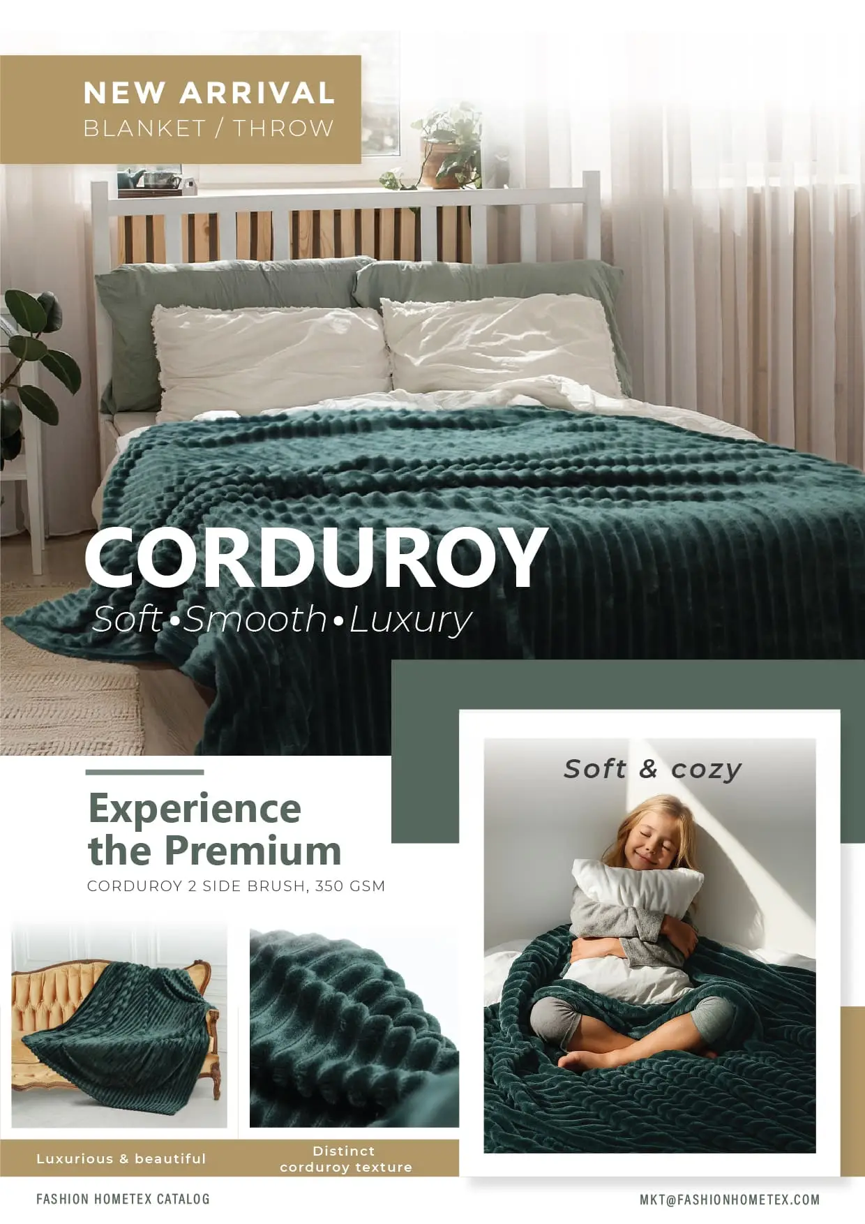 Premium Soft Warm Fluffy Corduroy Blanket (Jumbo Cord) - Dark Green